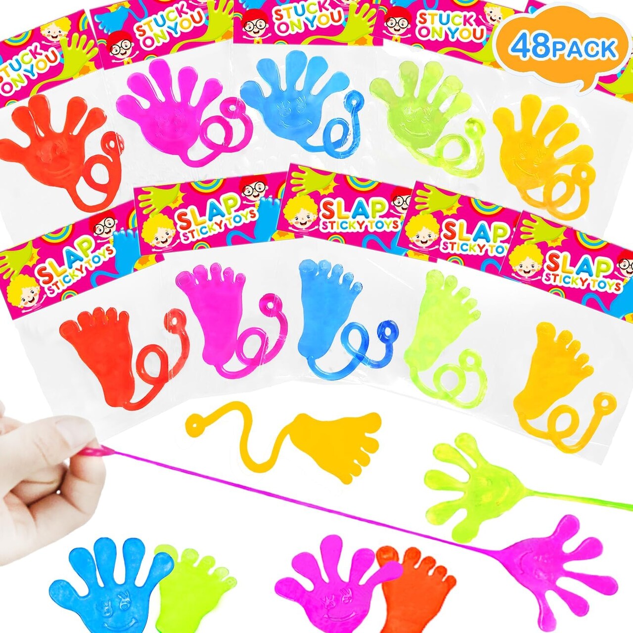Party Favors Goodie Bag Stuffer Fillers for Kids (48 PCS), Sticky Hands & Feet for Birthday Pinata, Classroom Students Non Candy Treats Prizes Supplies Toys Gifts for Toddlers Boys Girls